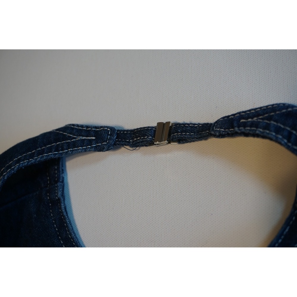 Lioness Dark Wash Denim Open Back Tie Bow Crop Top Small - Picture 5 of 12